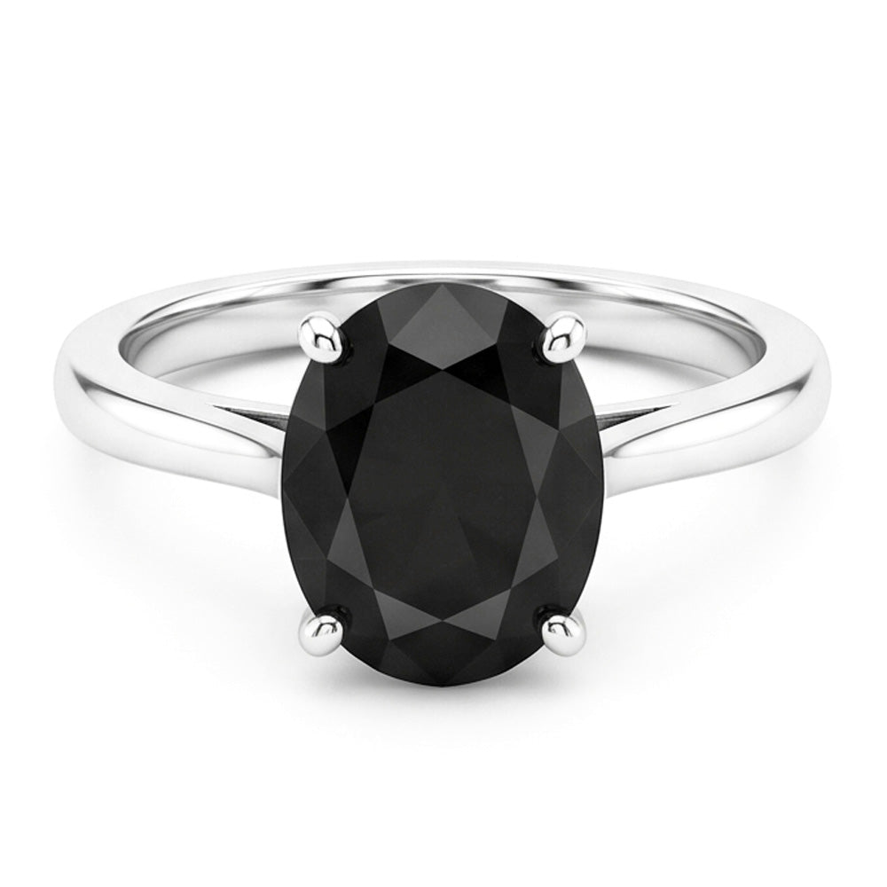 Black Diamond Marriage Ring 5 Carat Genuine Oval Solitaire Knife Edge 14K White Gold