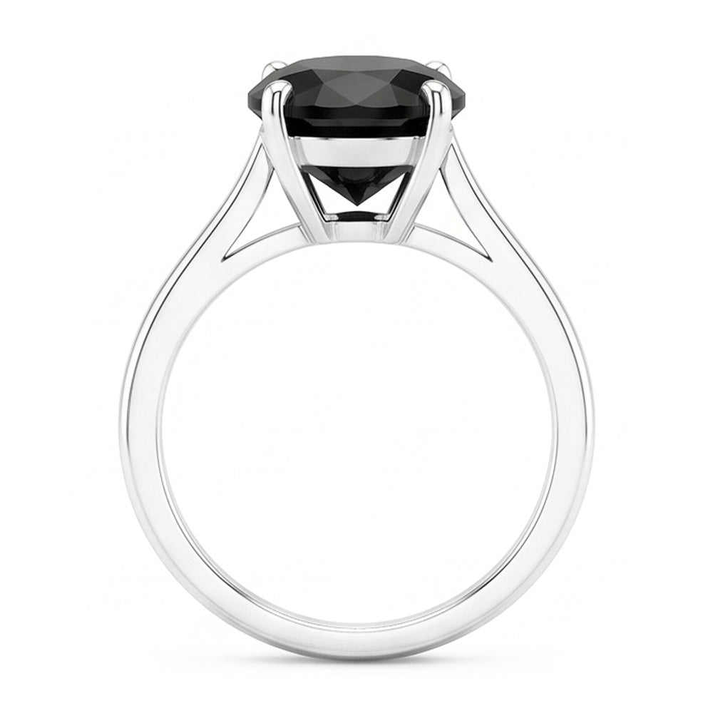 Black Diamond Marriage Ring 5 Carat Genuine Oval Solitaire Knife Edge 14K White Gold