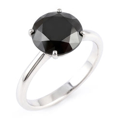 Black Diamond Marriage Ring 5 Carat Genuine Round Solitaire 14K White Gold