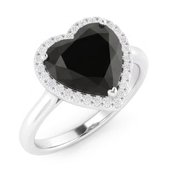 Black Diamond Marriage Ring 9 Carat Genuine Heart Halo 14K White Gold
