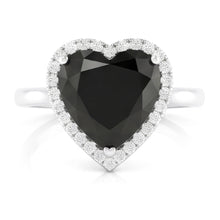 Black Diamond Marriage Ring 9 Carat Genuine Heart Halo 14K White Gold