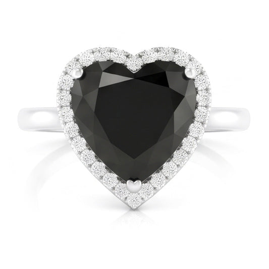 Black Diamond Marriage Ring 9 Carat Genuine Heart Halo 14K White Gold