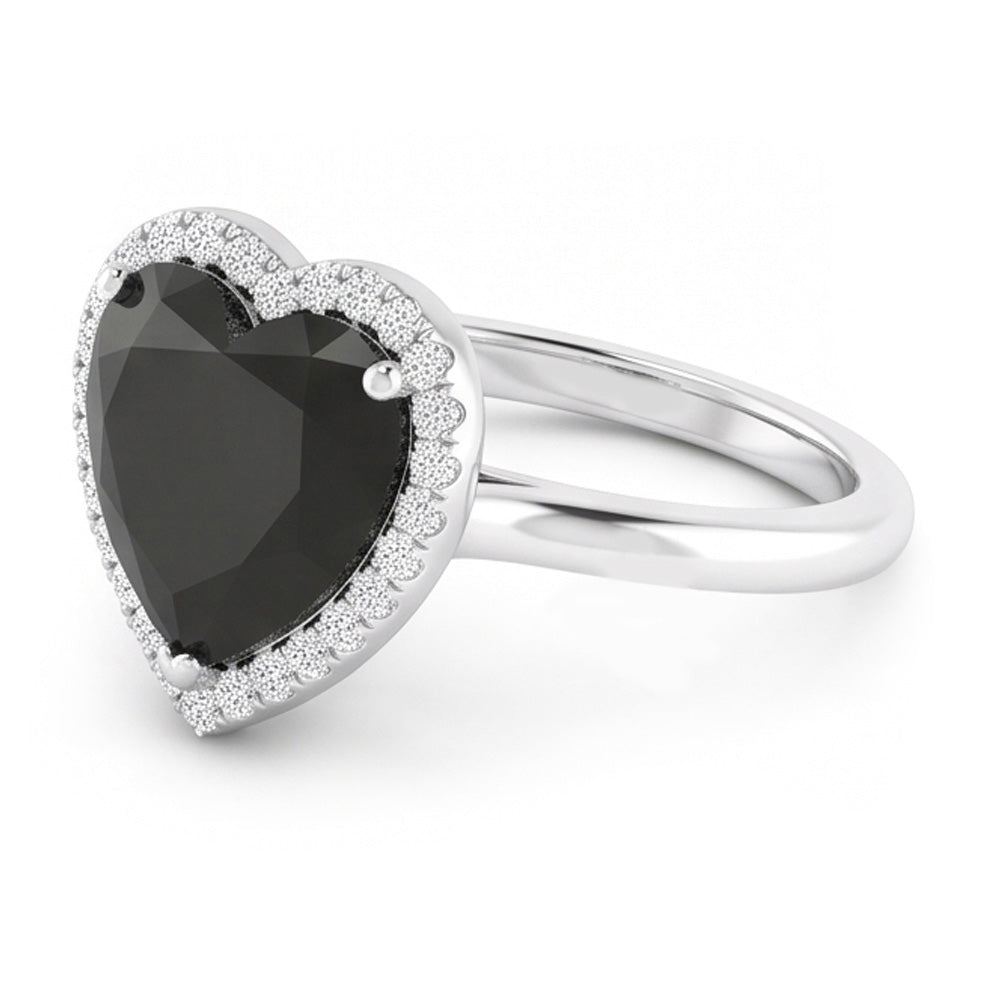 Black Diamond Marriage Ring 9 Carat Genuine Heart Halo 14K White Gold
