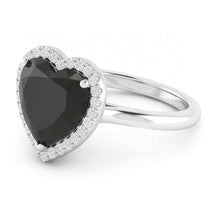 Black Diamond Marriage Ring 9 Carat Genuine Heart Halo 14K White Gold