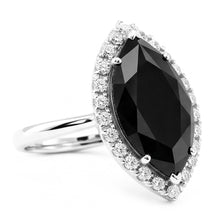 Black Diamond Proposal Ring 3 Carat Genuine Marquise Halo 14K White Gold
