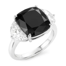 Black Diamond Proposal Ring 4.6 Carat Natural Cushion Half Moon Three Stone 14K White Gold
