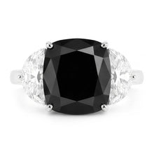 Black Diamond Proposal Ring 4.6 Carat Natural Cushion Half Moon Three Stone 14K White Gold