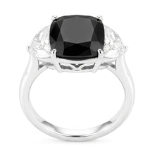 Black Diamond Proposal Ring 4.6 Carat Natural Cushion Half Moon Three Stone 14K White Gold