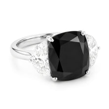 Black Diamond Proposal Ring 4.6 Carat Natural Cushion Half Moon Three Stone 14K White Gold