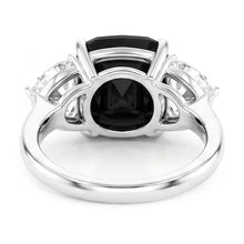 Black Diamond Proposal Ring 4.6 Carat Natural Cushion Half Moon Three Stone 14K White Gold