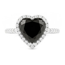 Black Diamond Proposal Ring 4 Carat Natural Heart Halo Pave 14K White Gold