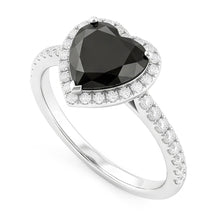 Black Diamond Proposal Ring 4 Carat Natural Heart Halo Pave 14K White Gold