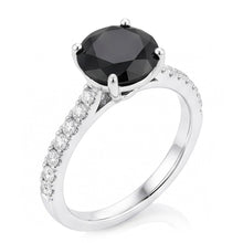 Black Diamond Proposal Ring 5 Carat Natural Round Pave Solitaire 14K White Gold
