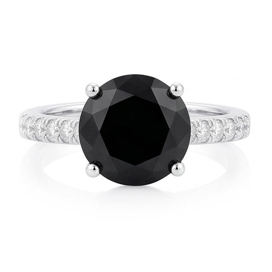 Black Diamond Proposal Ring 5 Carat Natural Round Pave Solitaire 14K White Gold