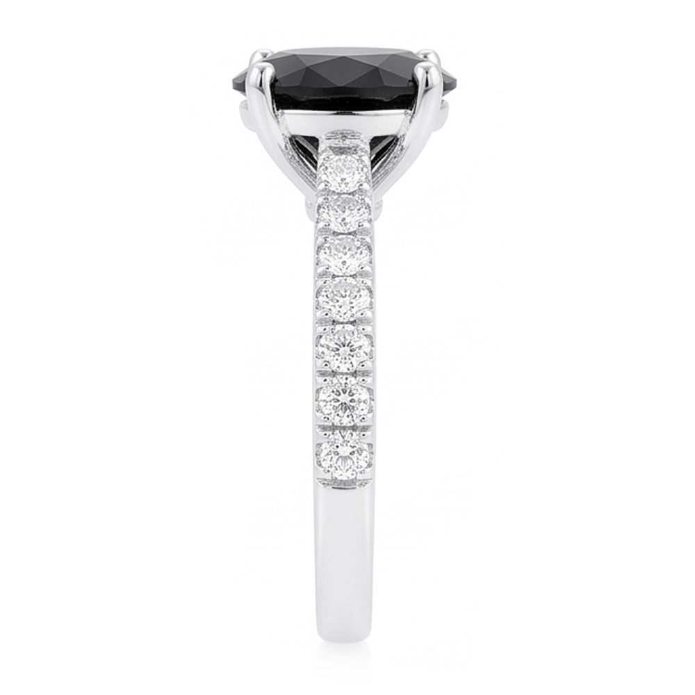 Black Diamond Proposal Ring 5 Carat Natural Round Pave Solitaire 14K White Gold