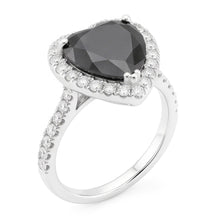 Black Diamond Proposal Ring 6 Carat Natural Heart Halo 14K White Gold