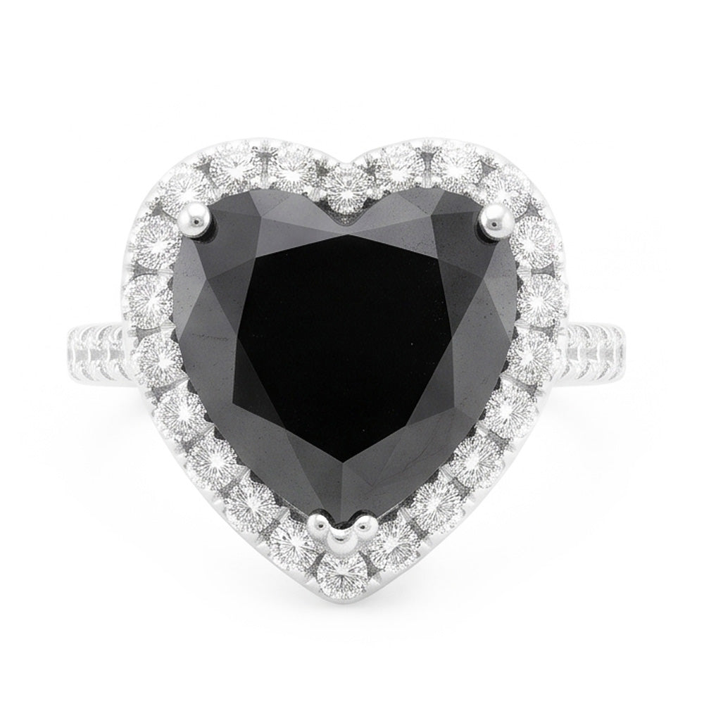 Black Diamond Proposal Ring 6 Carat Natural Heart Halo 14K White Gold