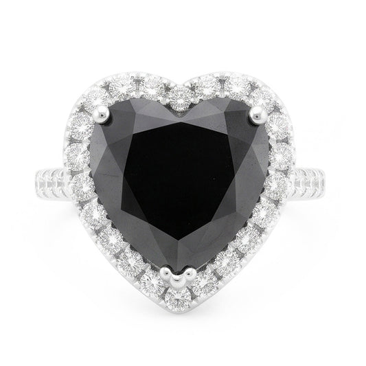 Black Diamond Proposal Ring 6 Carat Natural Heart Halo 14K White Gold