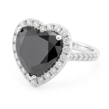Black Diamond Proposal Ring 6 Carat Natural Heart Halo 14K White Gold