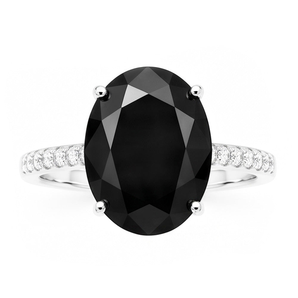 Black Diamond Proposal Ring 6 Carat Natural Oval Solitaire 14K White Gold
