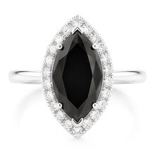 Black Diamond Ring 11 Carat Genuine Marquise Halo 14K White Gold