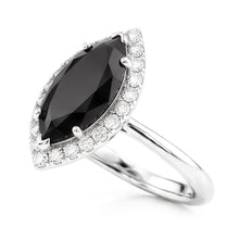 Black Diamond Ring 11 Carat Genuine Marquise Halo 14K White Gold