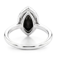 Black Diamond Ring 11 Carat Genuine Marquise Halo 14K White Gold