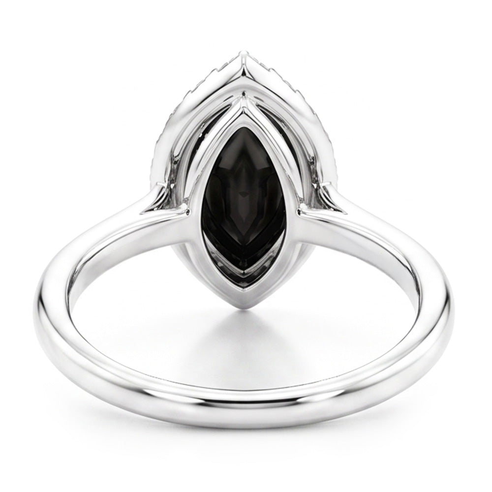 Black Diamond Ring 11 Carat Genuine Marquise Halo 14K White Gold