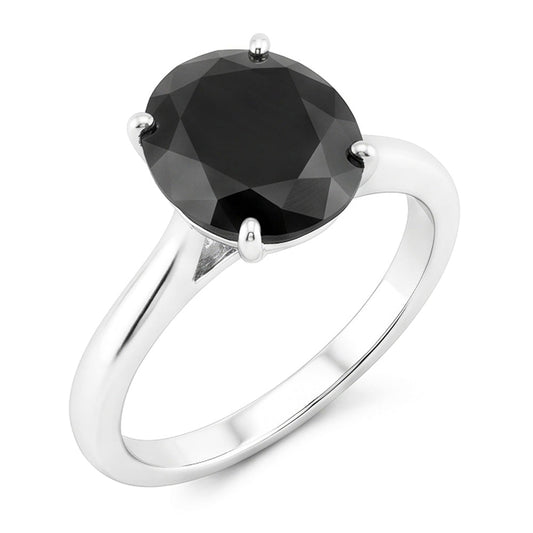 Black Diamond Ring 3.5 Carat Natural Round Solitaire Knife Edge 14K White Gold