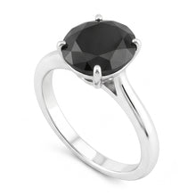 Black Diamond Ring 3.5 Carat Natural Round Solitaire Knife Edge 14K White Gold