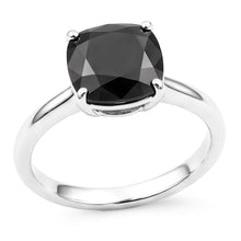 Black Diamond Ring 3.75 Carat Natural Cushion Solitaire 14K White Gold