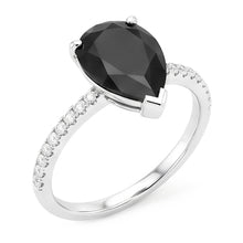Black Diamond Ring 5 Carat Natural Pear Pave Solitaire 14K White Gold