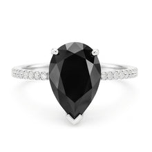 Black Diamond Ring 5 Carat Natural Pear Pave Solitaire 14K White Gold