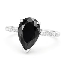 Black Diamond Ring 5 Carat Natural Pear Pave Solitaire 14K White Gold