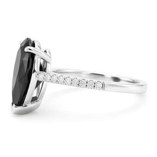 Black Diamond Ring 5 Carat Natural Pear Pave Solitaire 14K White Gold
