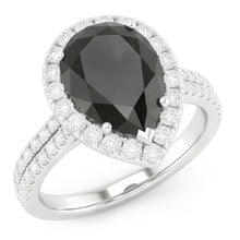 Black Diamond Ring 6 Carat Natural Pear Halo 14K White Gold
