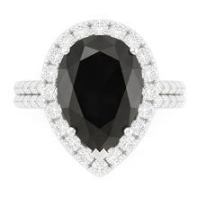 Black Diamond Ring 6 Carat Natural Pear Halo 14K White Gold
