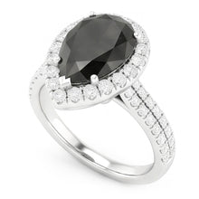 Black Diamond Ring 6 Carat Natural Pear Halo 14K White Gold