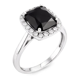 Black Engagement Ring 10 Carat Genuine Radiant Diamond Halo 14K White Gold