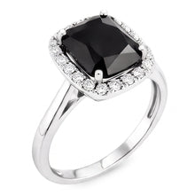 Black Engagement Ring 10 Carat Genuine Radiant Diamond Halo 14K White Gold