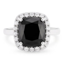 Black Engagement Ring 10 Carat Genuine Radiant Diamond Halo 14K White Gold