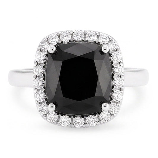 Black Engagement Ring 10 Carat Genuine Radiant Diamond Halo 14K White Gold