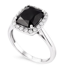 Black Engagement Ring 10 Carat Genuine Radiant Diamond Halo 14K White Gold