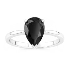 Black Engagement Ring 3.5 Carat Real Pear Diamond Solitaire Plain 14K White Gold
