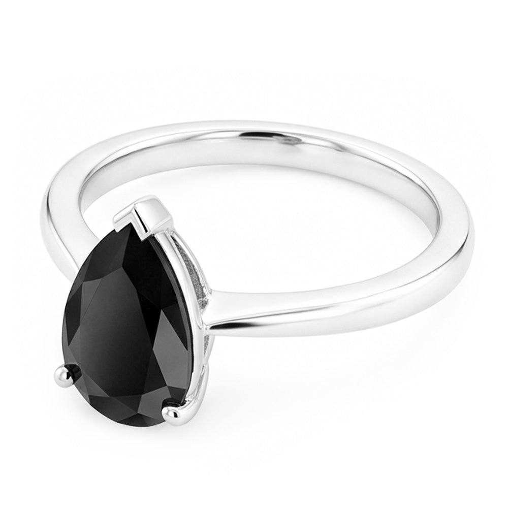 Black Engagement Ring 3.5 Carat Real Pear Diamond Solitaire Plain 14K White Gold