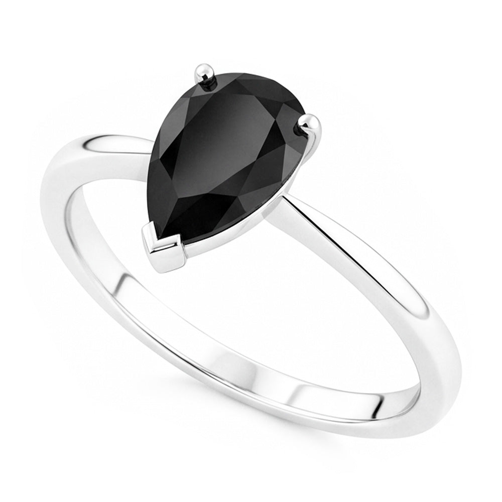Black Engagement Ring 3.5 Carat Real Pear Diamond Solitaire Plain 14K White Gold