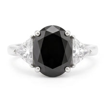 Black Engagement Ring Women 3.6 Carat Natural Oval Diamond Trilliant Three Stone 14K White Gold