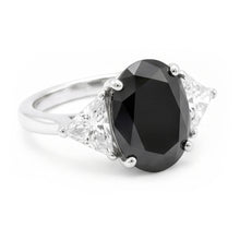 Black Engagement Ring Women 3.6 Carat Natural Oval Diamond Trilliant Three Stone 14K White Gold
