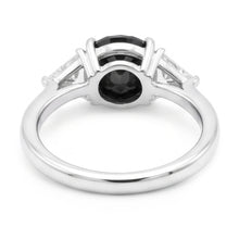 Black Engagement Ring Women 3.6 Carat Natural Oval Diamond Trilliant Three Stone 14K White Gold
