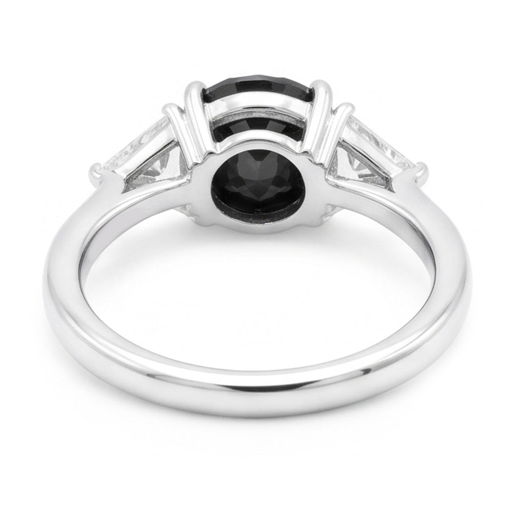 Black Engagement Ring Women 3.6 Carat Natural Oval Diamond Trilliant Three Stone 14K White Gold